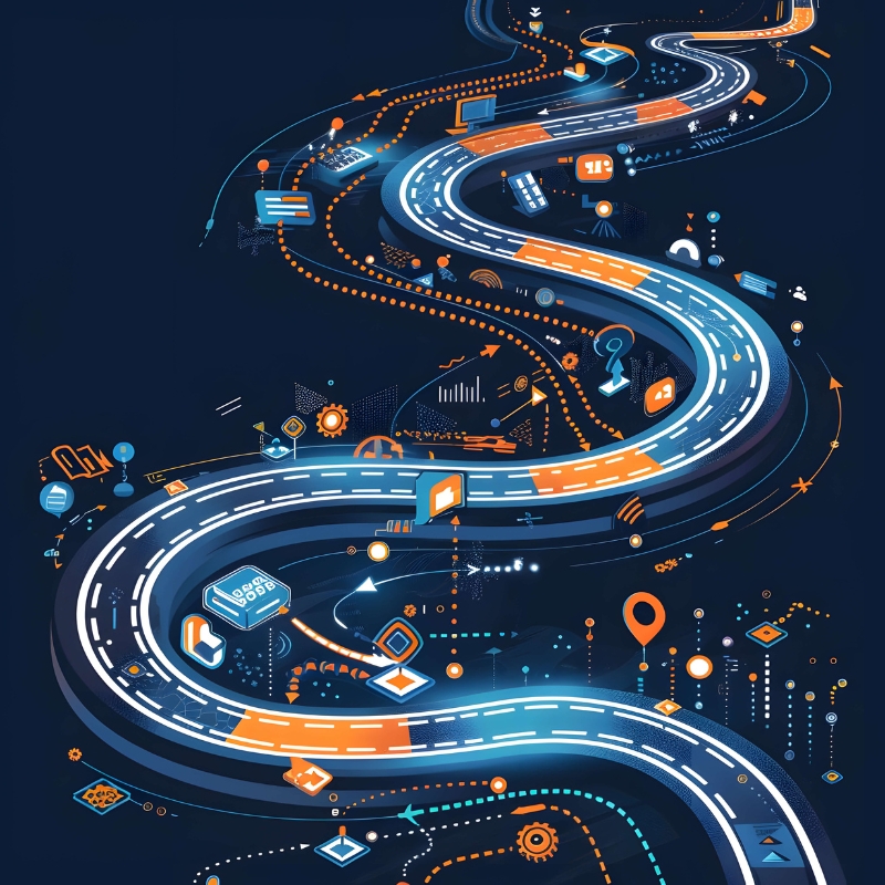 Business transformation roadmap with data-driven pathways.